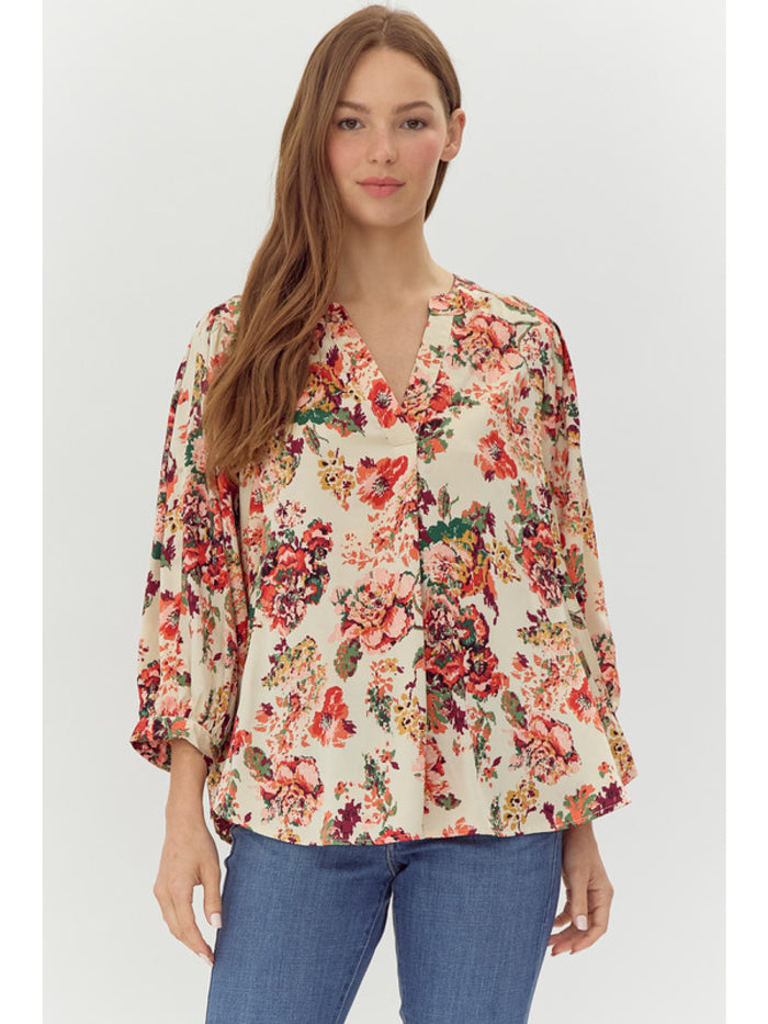 Floral print top with V-neck