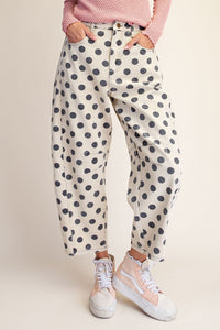 DOTS PRINT WASHED TWILL BARREL PANTS