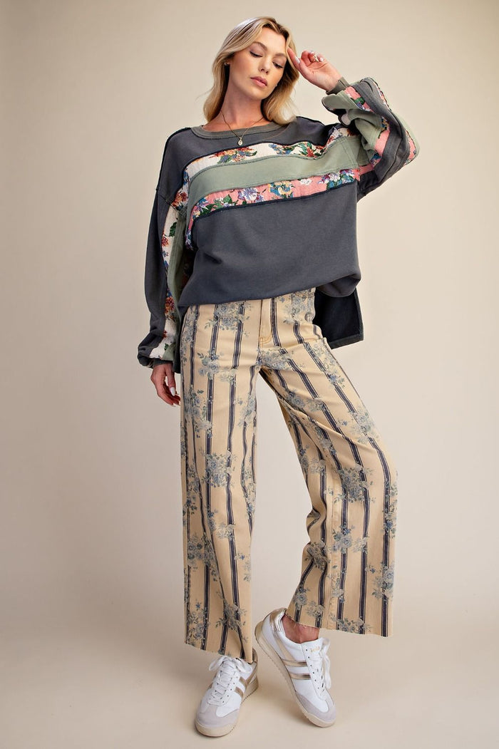 FLORAL PRINTED SOFT STRETCH TWILL PANTS