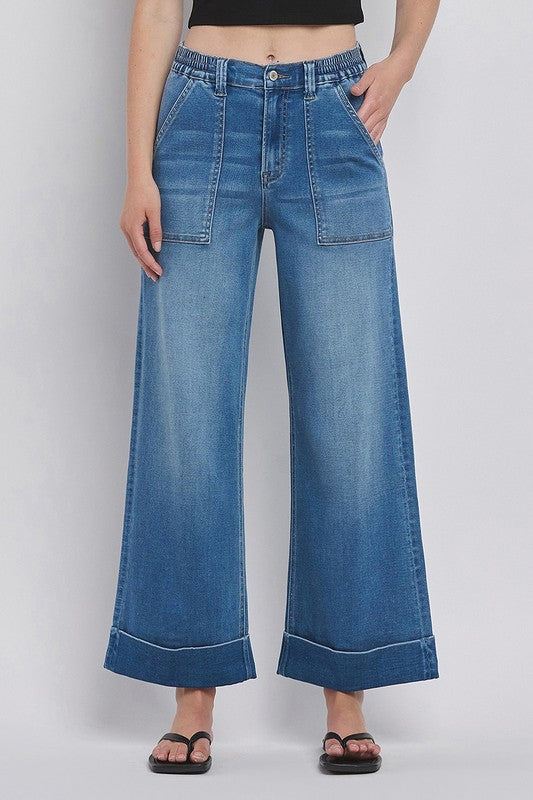 VERVET HIGH RISE DOUBLE CUFFED BAGGY WIDE JEANS