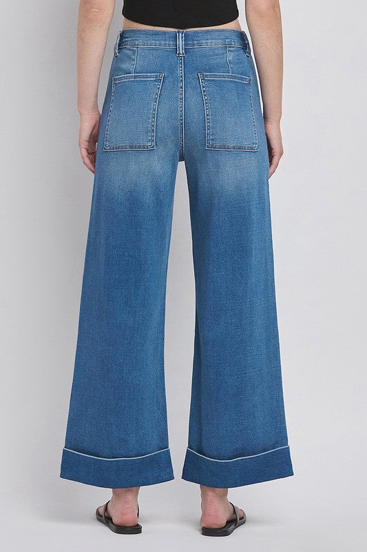 VERVET HIGH RISE DOUBLE CUFFED BAGGY WIDE JEANS