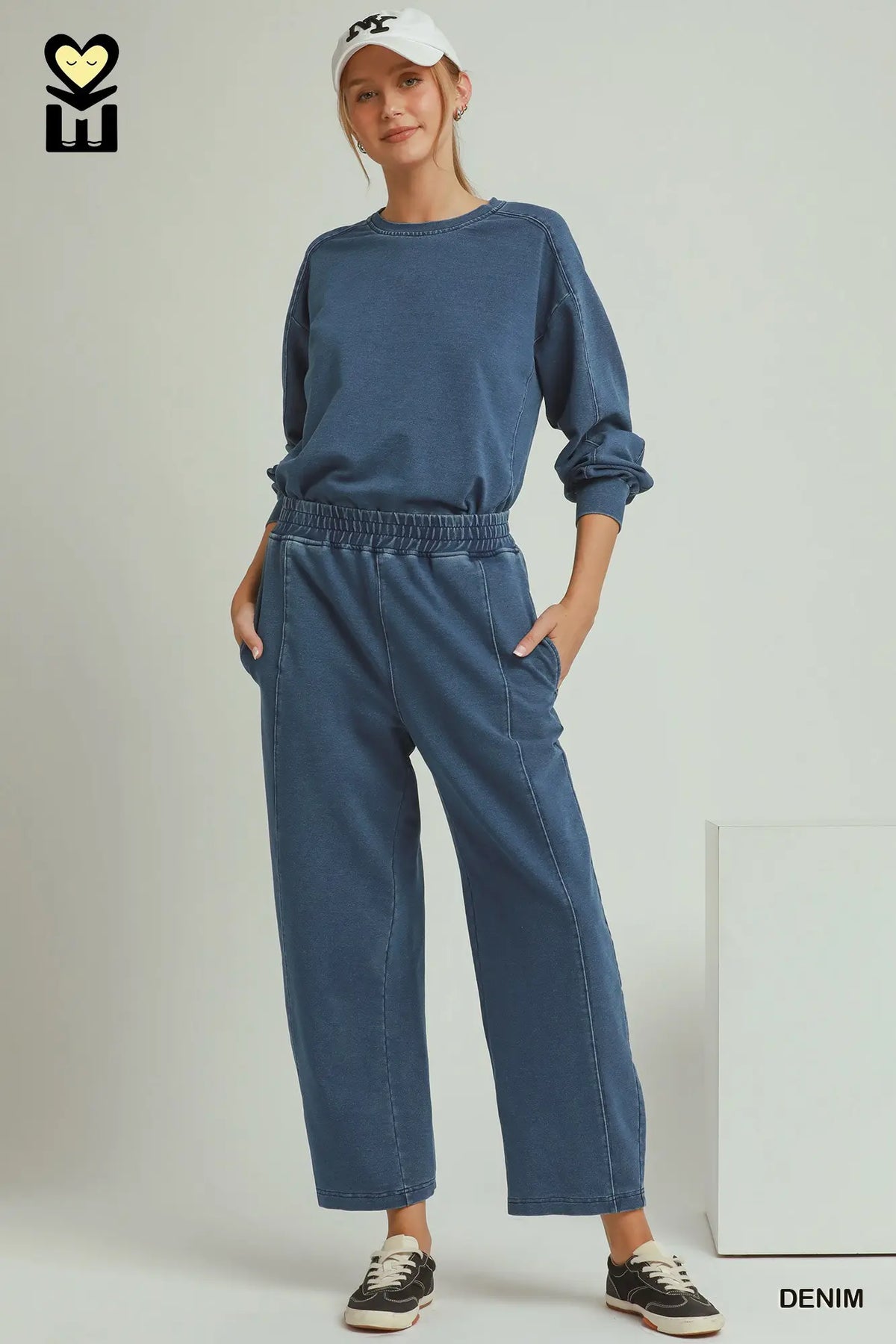 Denim Knit Washed Barrel Pants 26"