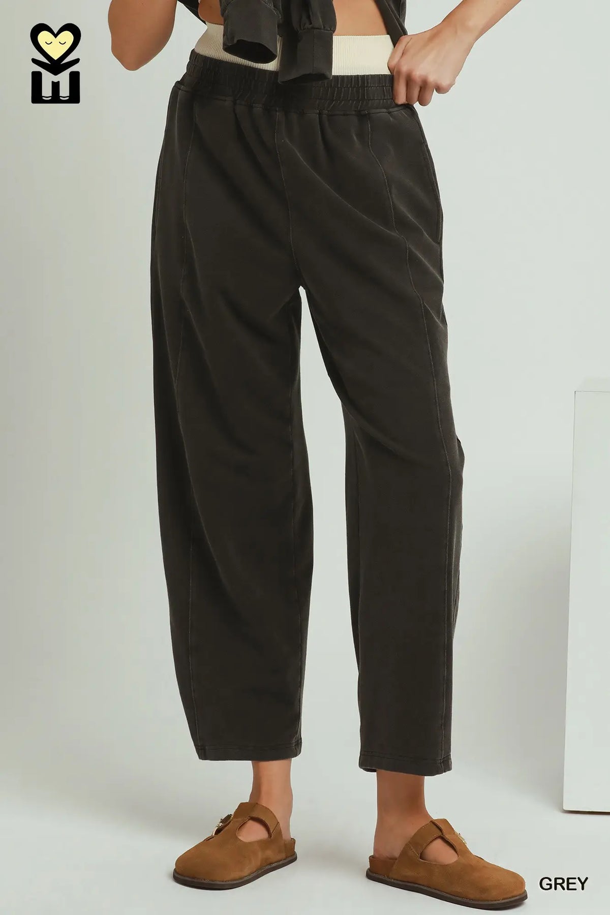 Denim Knit Washed Barrel Pants 26"