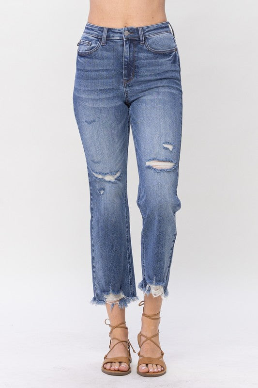 Judy Blue Plus HW Destroy Cropped Straight Medium