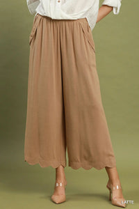 Linen Blend Scallop Hem Wide Leg Pants