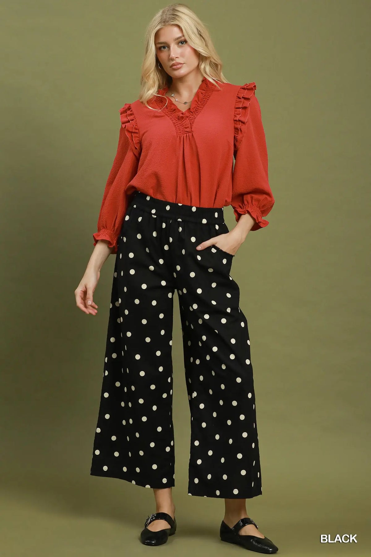 Polka Dot Wide Leg Crop Pants
