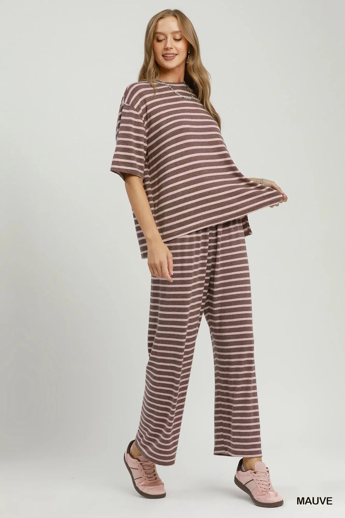 Striped Relaxed Knit Pant Set