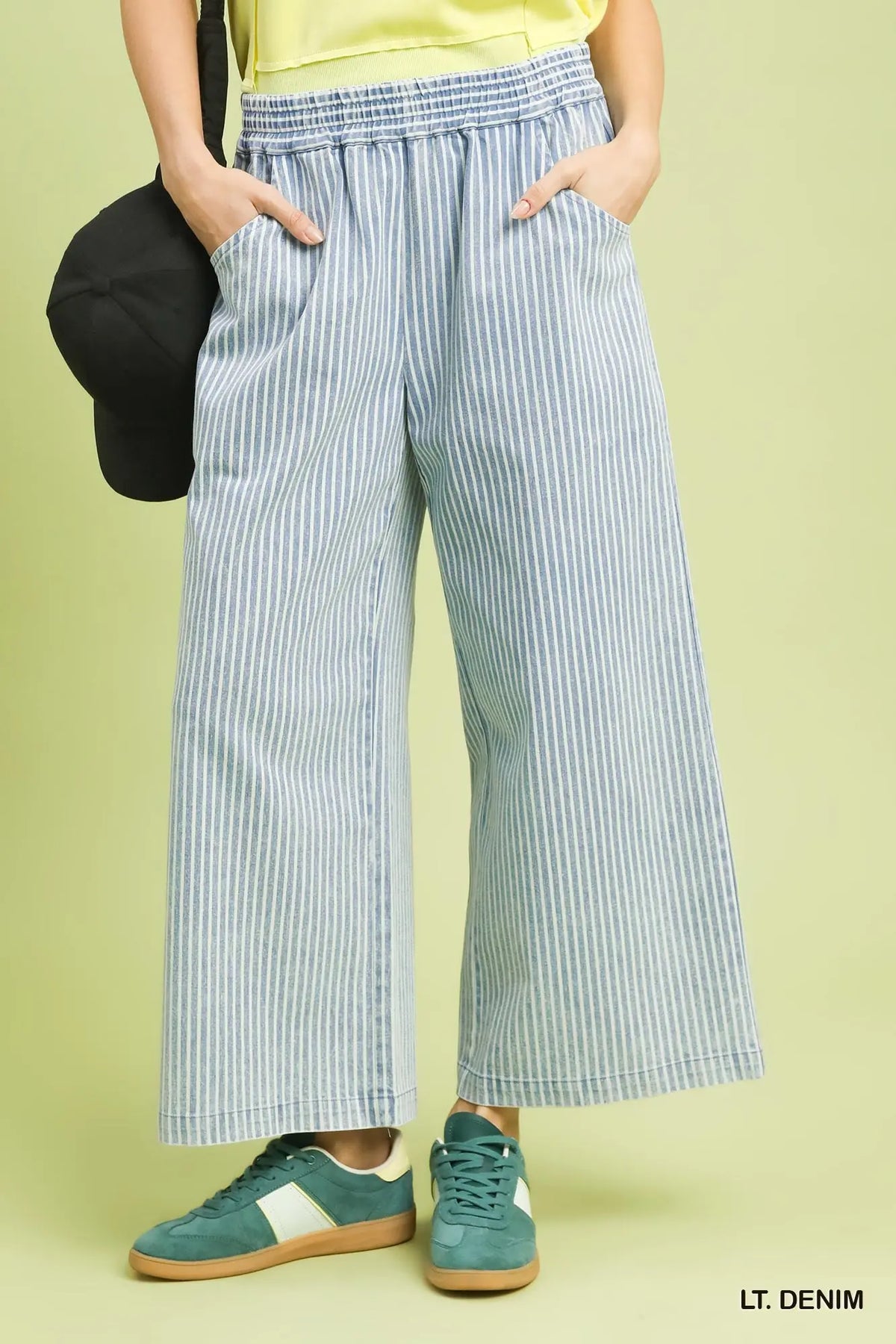 Stone Wash Stripe Wide-Leg Pants