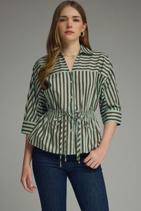 Stripe ¾ sleeve top featuring a V-neck
