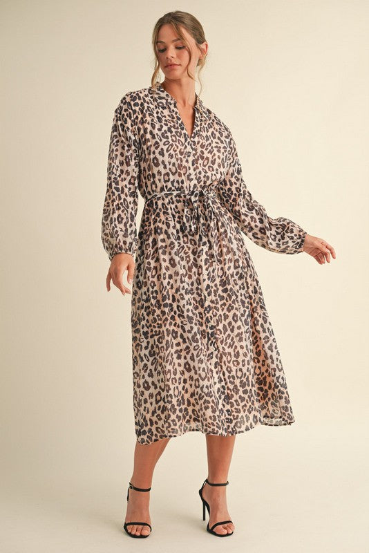 Leopard Chiffon Midi Dress