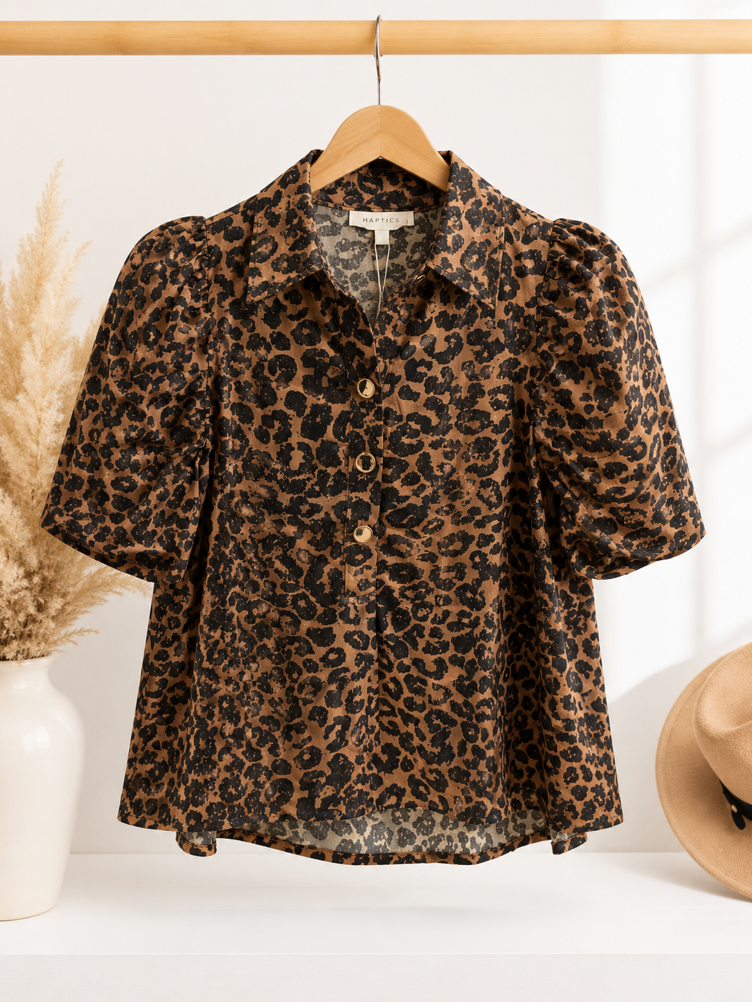 Leopard Print Puff Sleeve Blouse