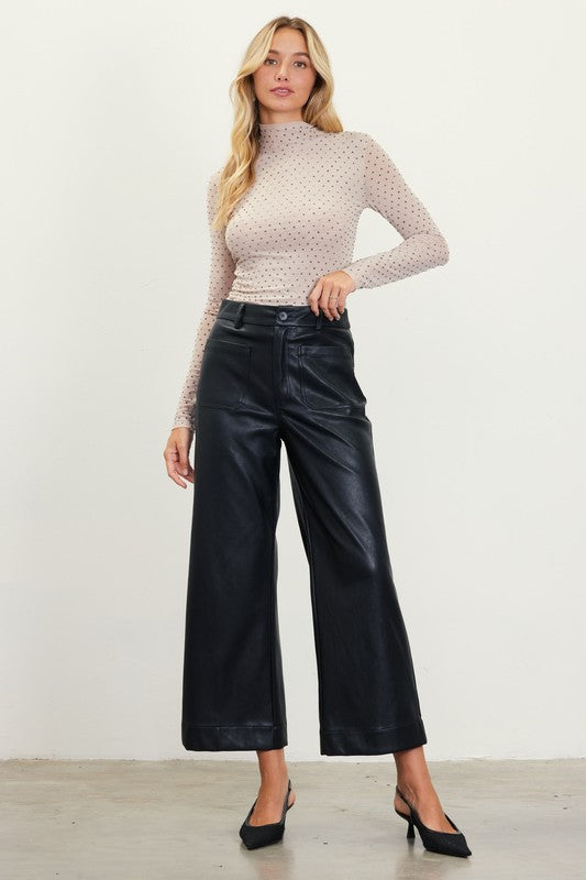 FAUX LEATHER WIDE LEG PANTS