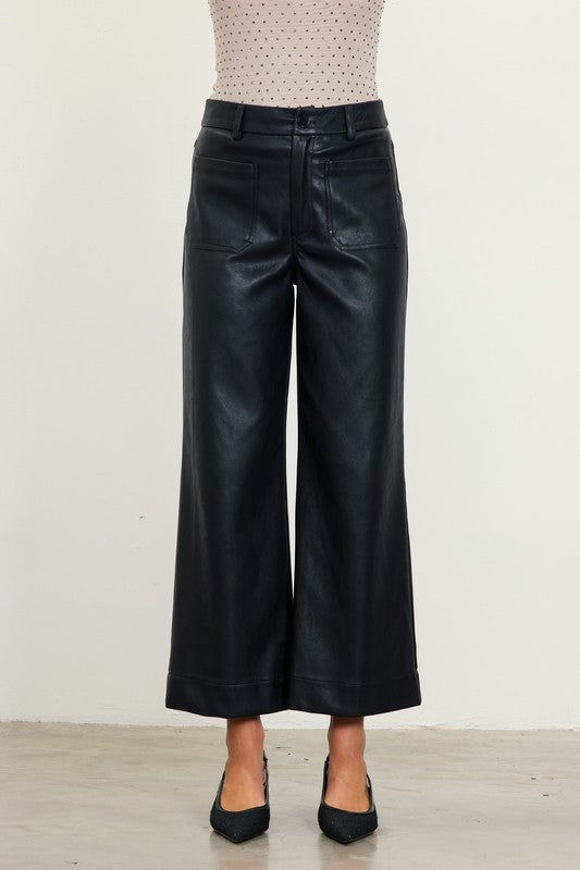 FAUX LEATHER WIDE LEG PANTS