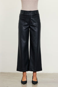 FAUX LEATHER WIDE LEG PANTS