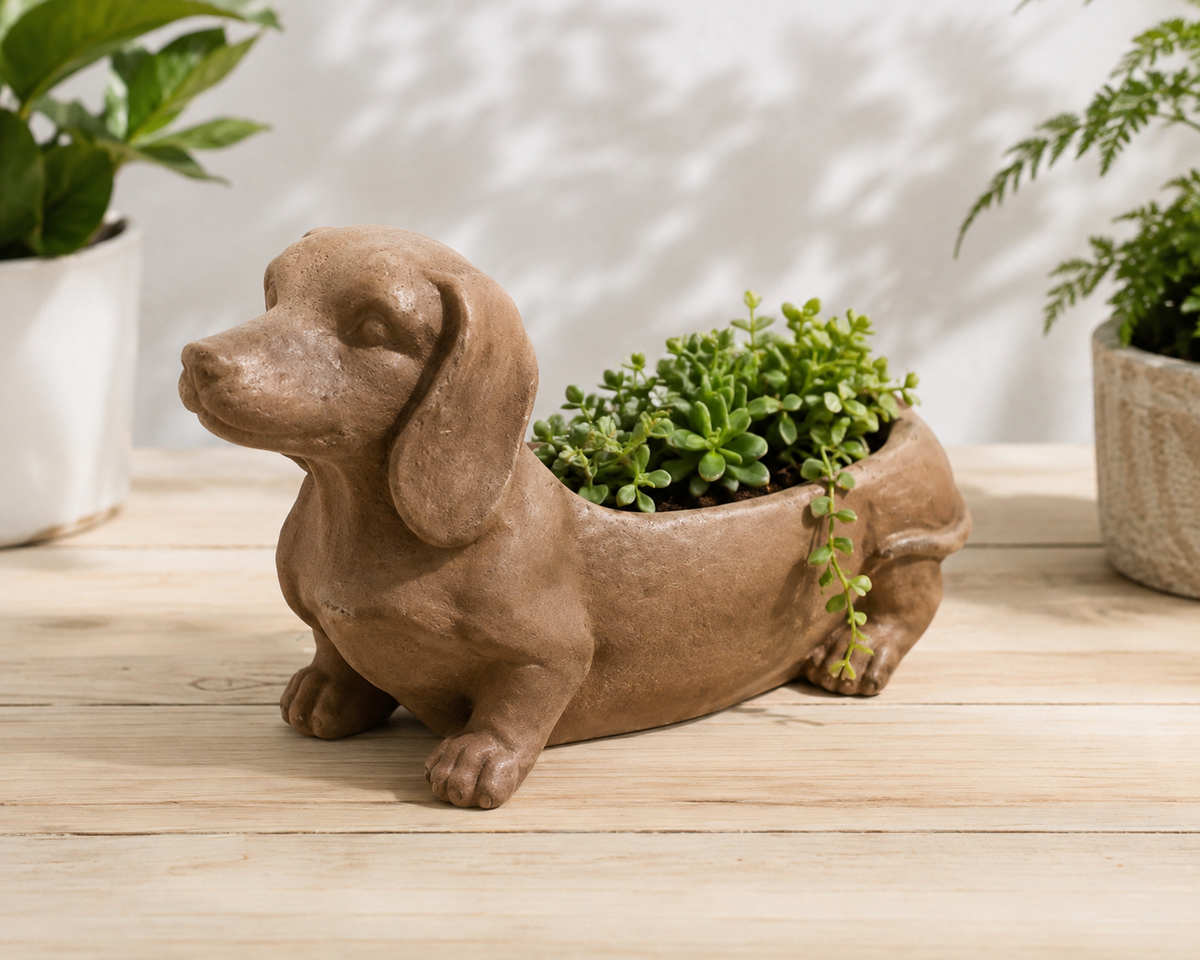 Faux Concrete Wiener  Dog Planter