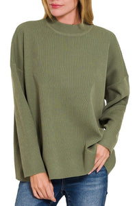 Viscose mock neck drop shoulder sweater