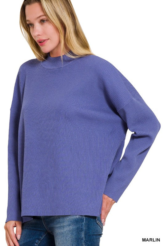 Viscose mock neck drop shoulder sweater