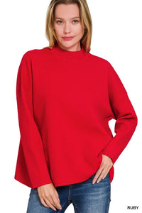 Viscose mock neck drop shoulder sweater