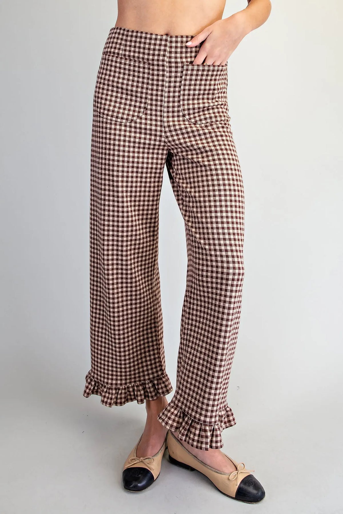Gingham Ruffled Hem Pants
