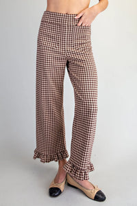 Gingham Ruffled Hem Pants