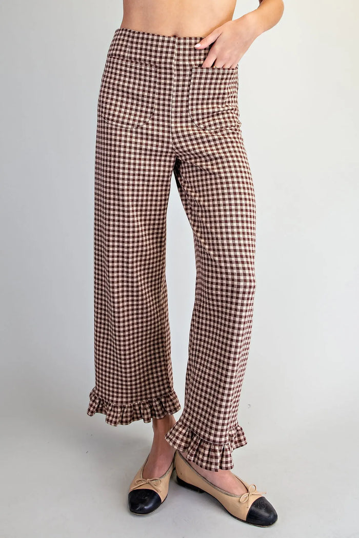 Gingham Ruffled Hem Pants