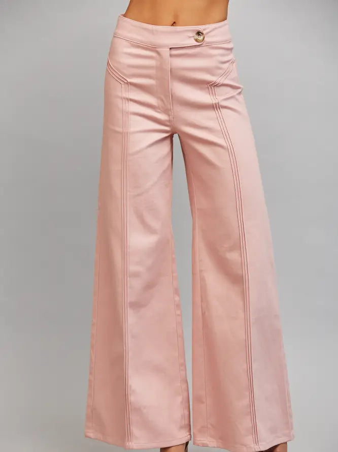 Decorative vertical seam detail high waisted flare pants