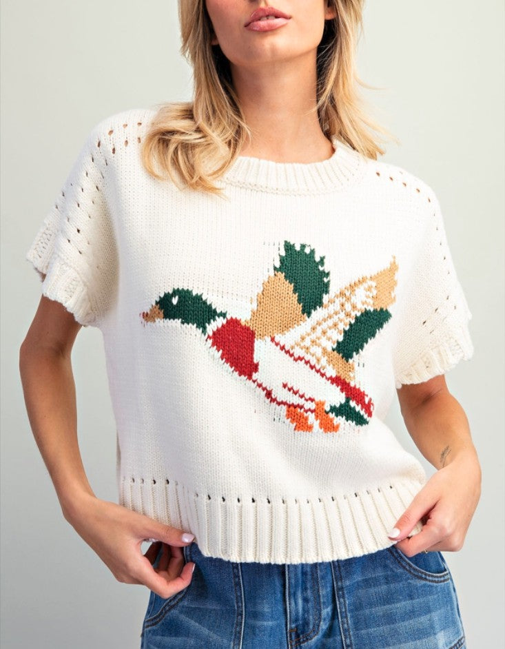 Duck Graphic Short Sleeve Sweater