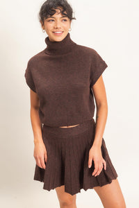 Turtleneck Crop Top And Pleated Skirt Set