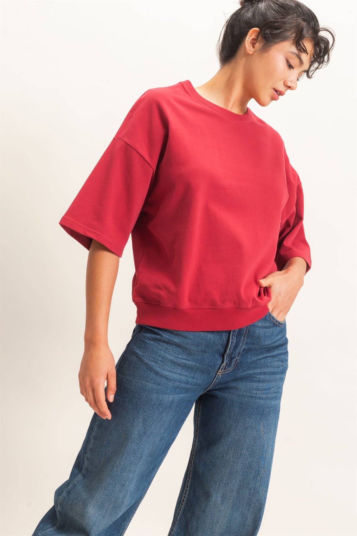 Washed Crew Neck Short Sleeve Top