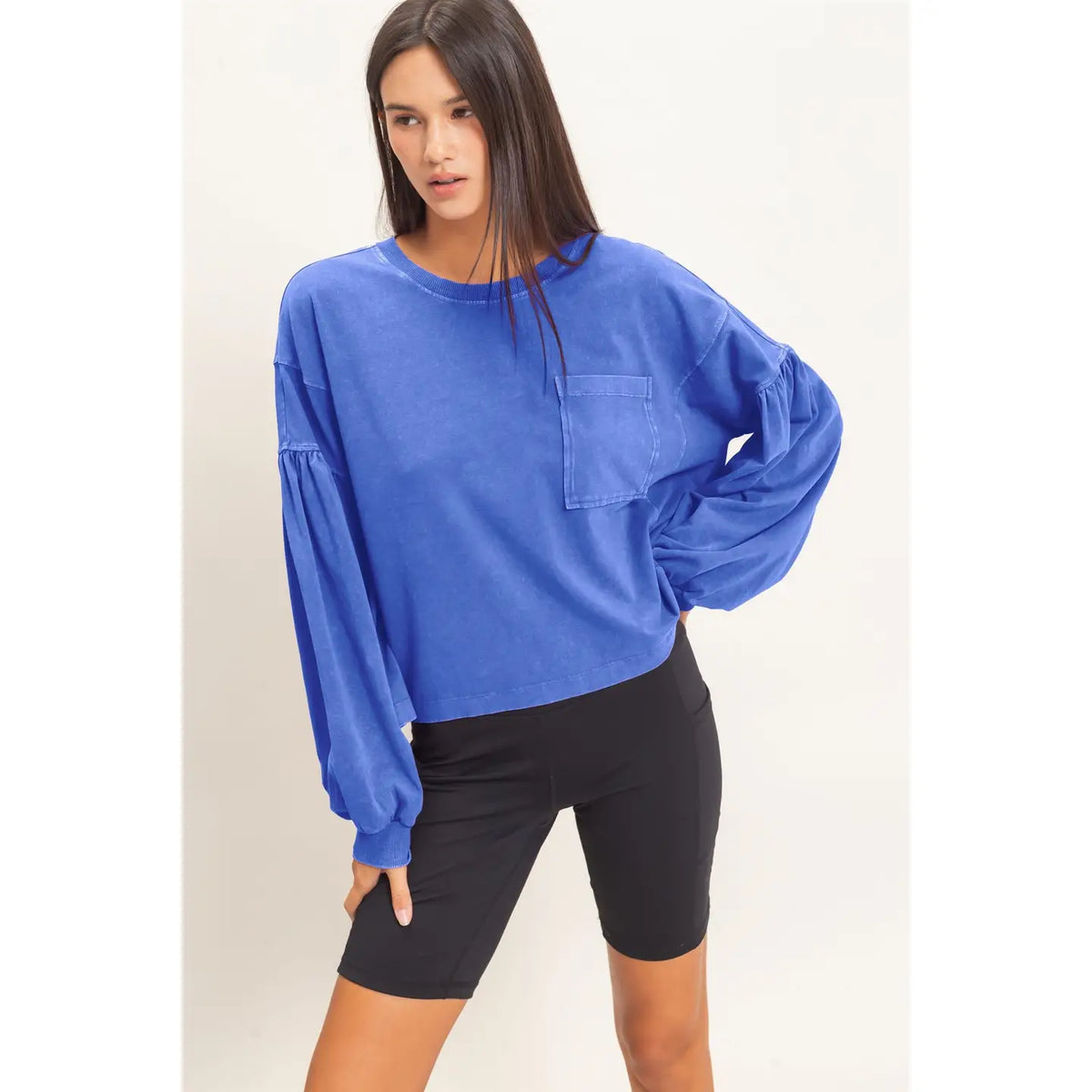 Mineral Wash Puff Long Sleeve Boxy Top
