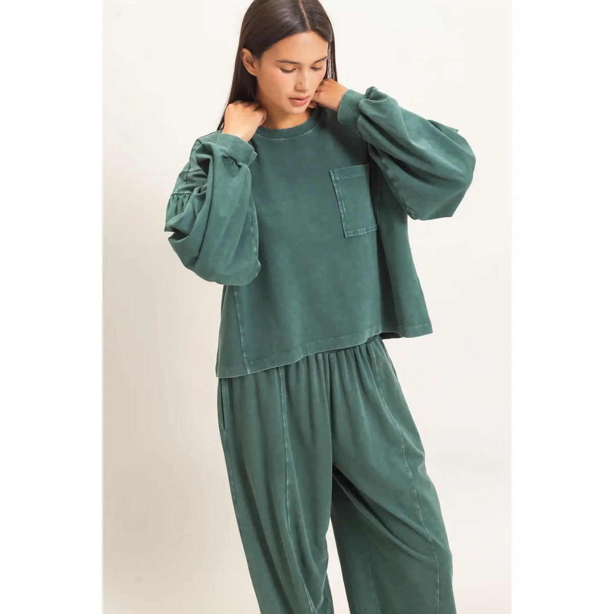 Mineral Wash Puff Long Sleeve Boxy Top