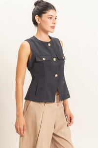 Buttoned Sleeveless Utility Vest