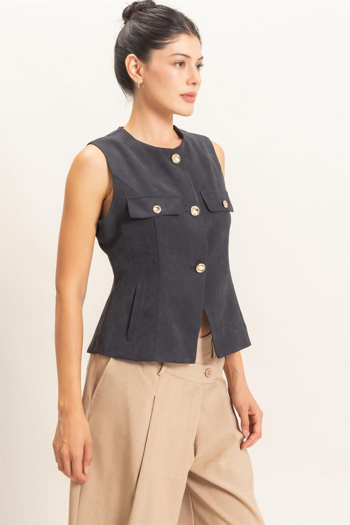 Buttoned Sleeveless Utility Vest