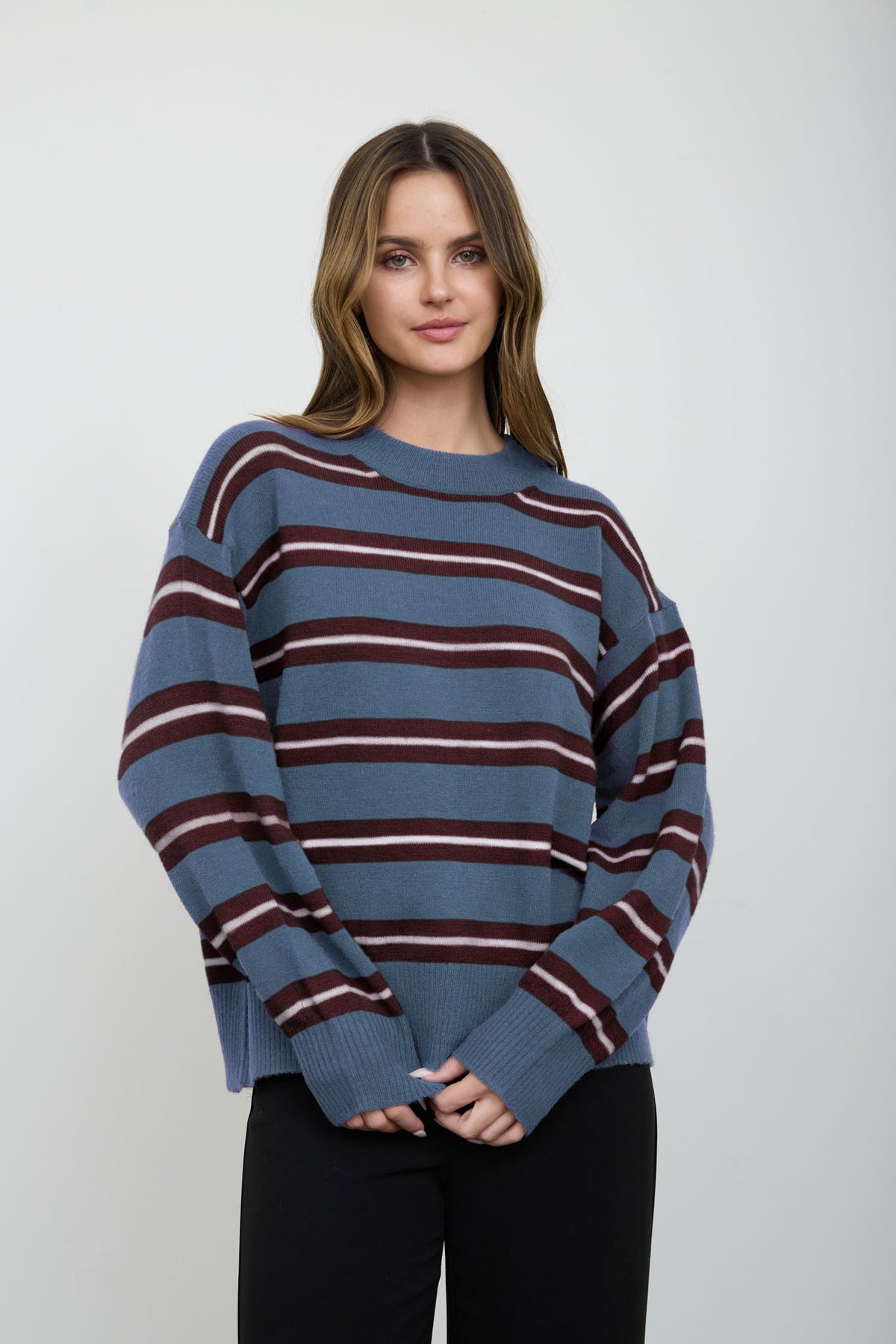 Multi-color Stripe Crew Neck Relaxed Knit Pullover