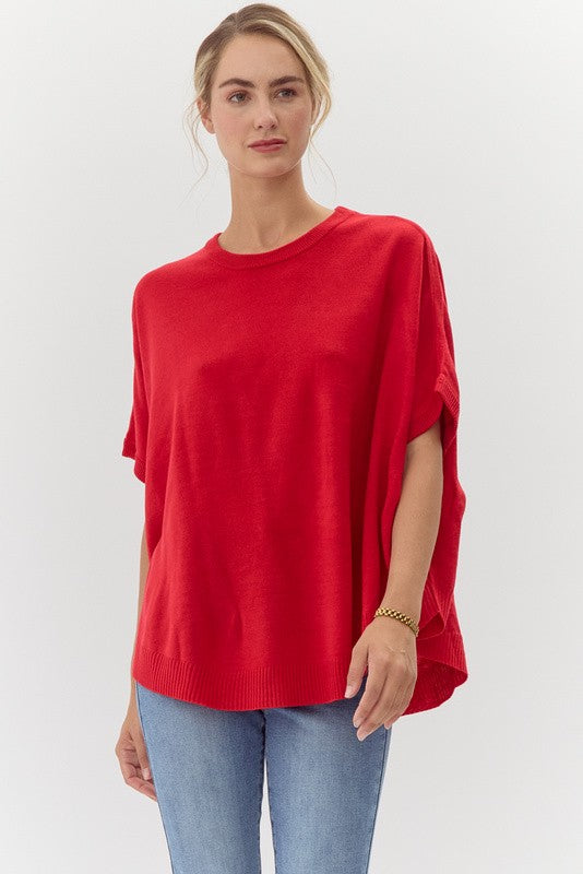 Solid 1/2 Dolman Sleeves Knit Top