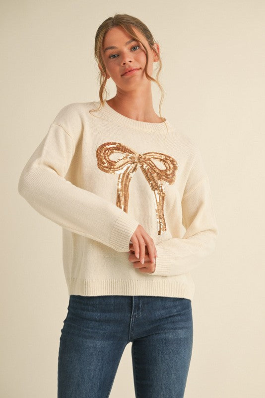 Sequins Bow Knit Sweater Top