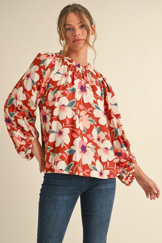 Floral Print Stretch-Neck Top