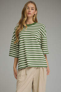 Striped short sleeve top featuring ribbed texture