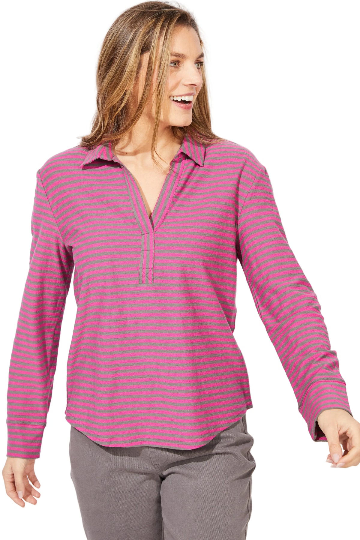 ESCAPE VERONA STRIPE SPLIT NECK TOP