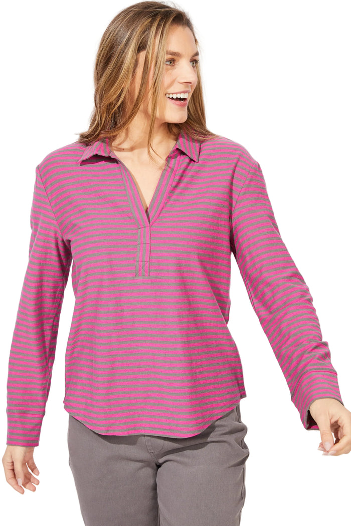 ESCAPE VERONA STRIPE SPLIT NECK TOP