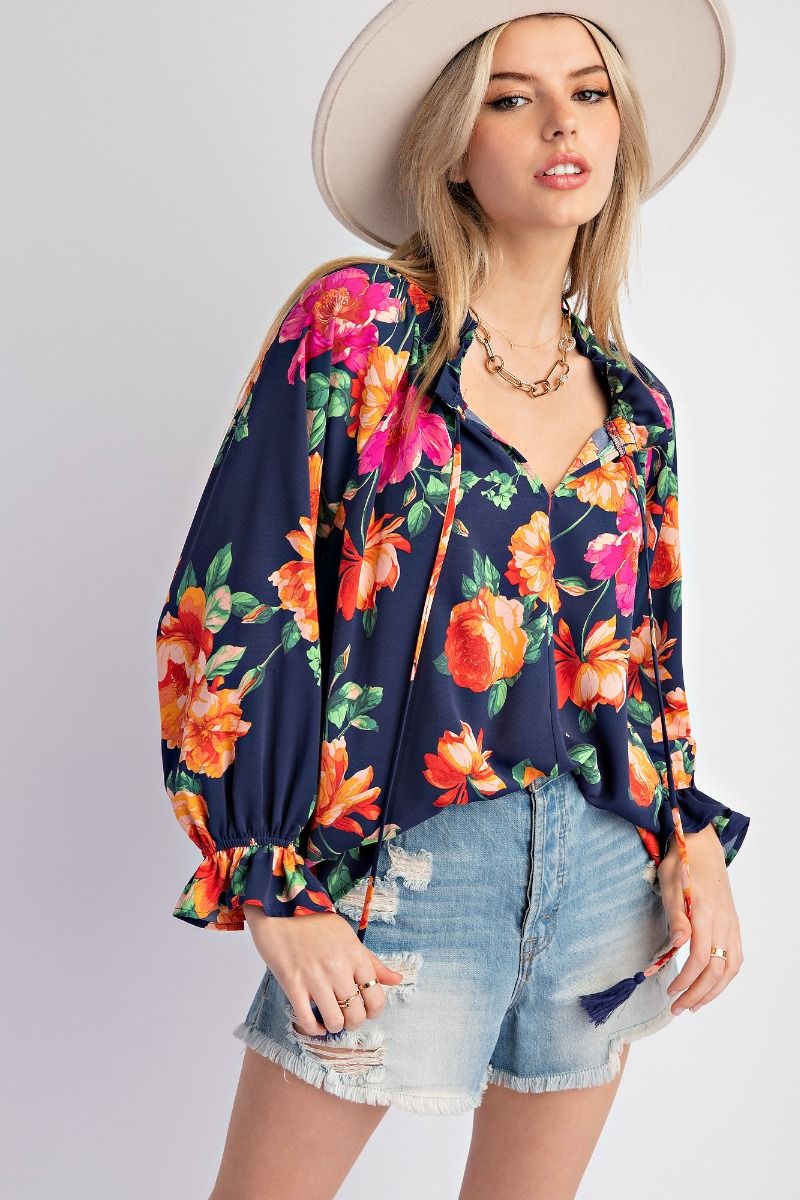 FLORAL PRINTED WOOL PEACH TOP