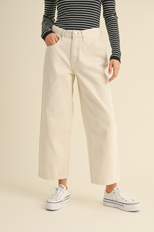 ADJUSTABLE WAIST CROP LIGHT DENIM PANTS