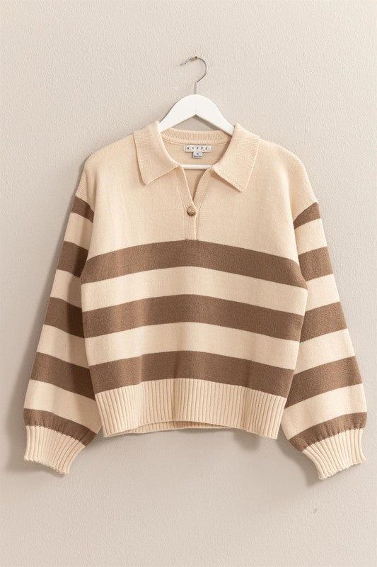 COLLARED STRIPE SWEATER