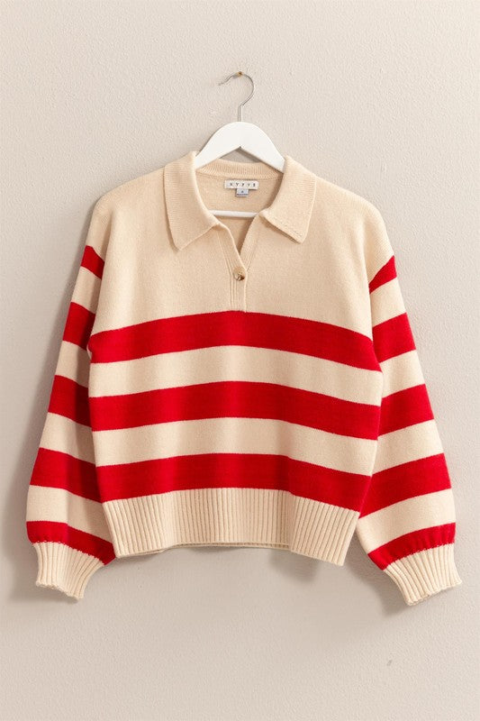 COLLARED STRIPE SWEATER