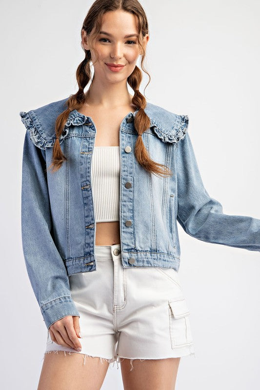 MINERAL WASHED SAILOR COLLAR DENIM JACKET