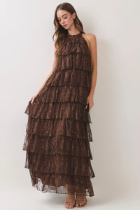 Lace Tiered Halter Maxi Dress
