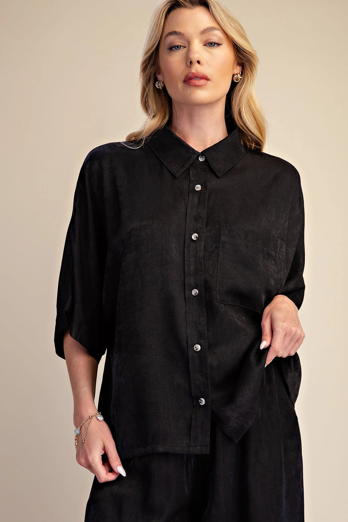Button Down Flowy Shirt With Dolman Sleeve