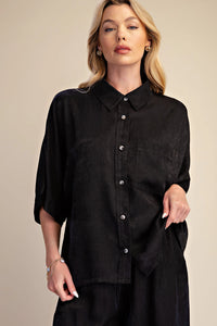 Button Down Flowy Shirt With Dolman Sleeve
