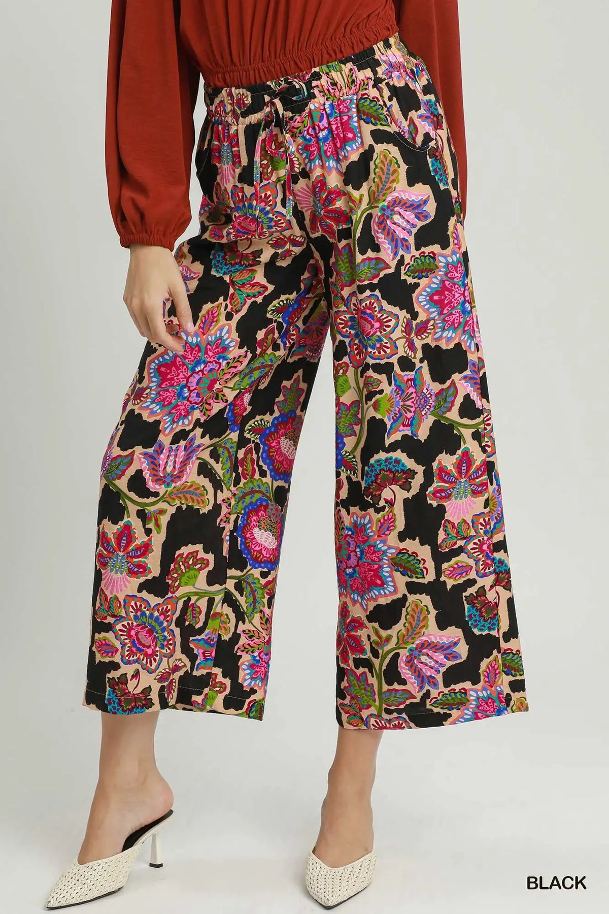 Boho Floral Print Wide Leg Pants