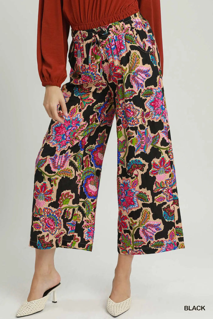Boho Floral Print Wide Leg Pants